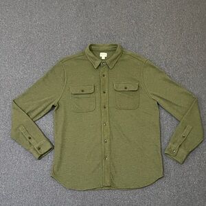 J. Crew Long Sleeve Textured Sweater-Tee Button Up Shirt. Large Olive Army Green